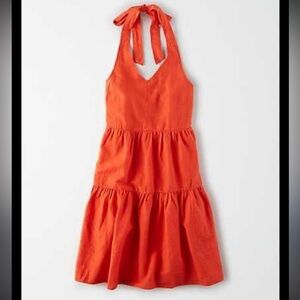 ❤️2/$30❤️[S]American Eagle Bold Orange Red Linen Blend Halter Sun Dress